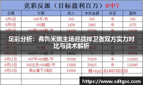 足彩分析：弗鲁米嫩主场迎战捍卫者双方实力对比与战术解析